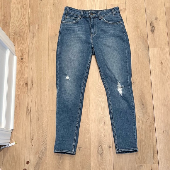 Levi's 721 Vintage High Rise Skinny Ankle Distressed Denim Jeans Blue Size 27 - Picture 7 of 16